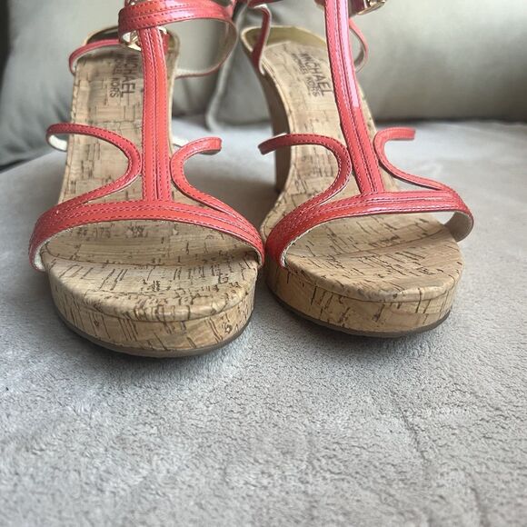 Michael Kors Cicely Watermelon Orange Patent Leather Wedge Heel Sandals Women 10 - Picture 9 of 15